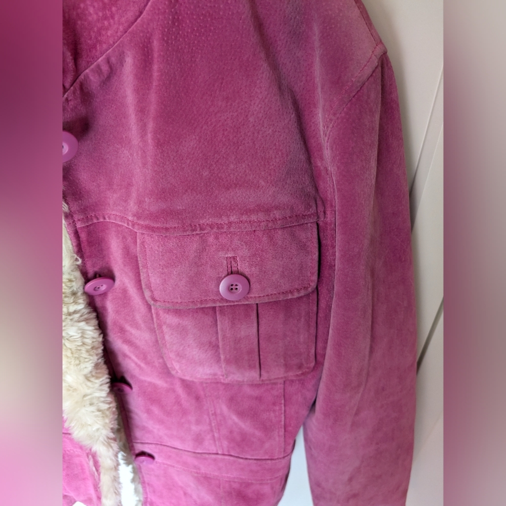 Vintage Wilsons Leather Maxima Pink Suede Jacket Fur Trim Large - Picture 8 of 16